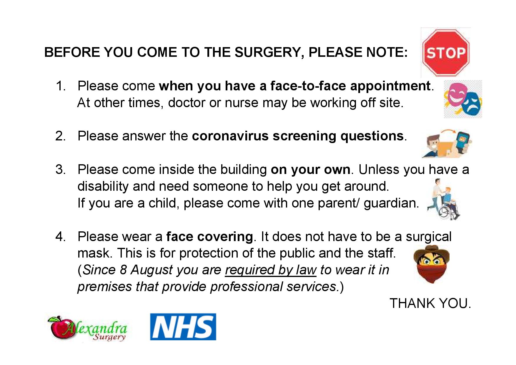 Before you come to the surgery
